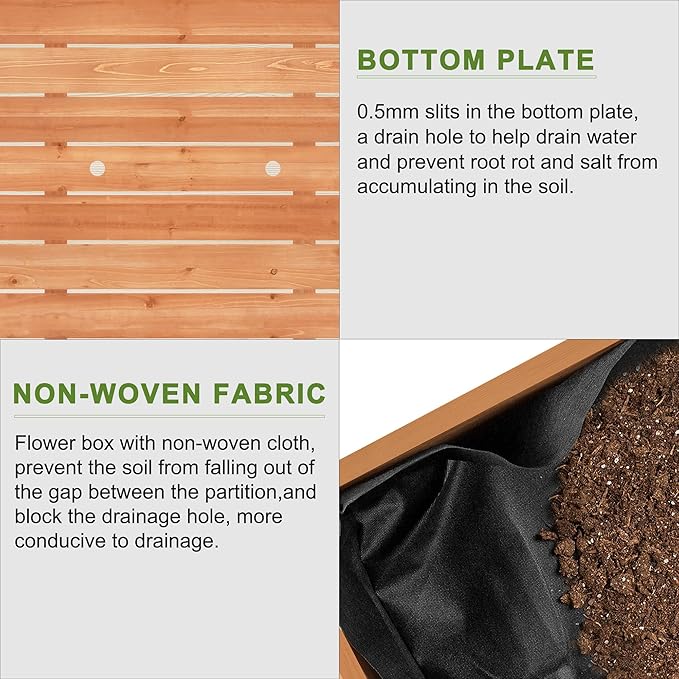 BIRASIL Outdoor Raised Garden Bed, Wood Planter Box for Vegetable Flower, Elevated Reinforced Large Garden Planters Boxes for Backyard Patio Gardening Balcony (48”L, Brown)