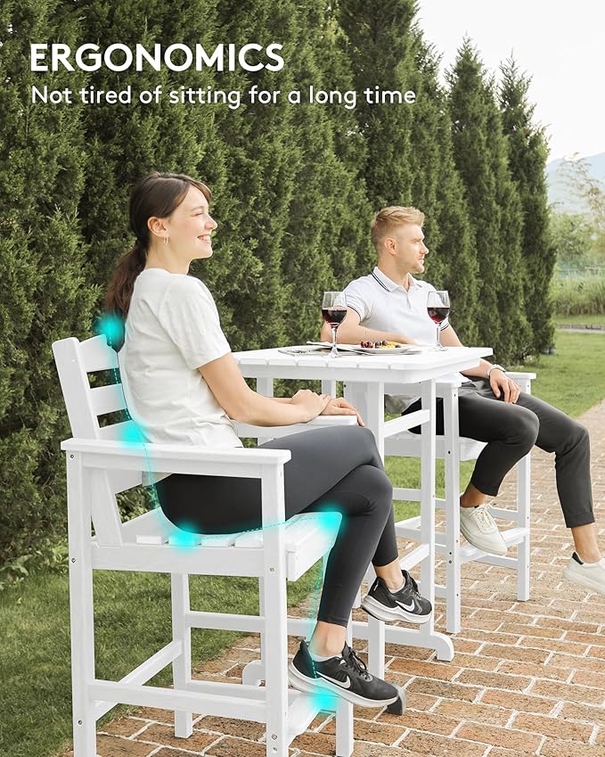 SERWALL 6 Pieces Outdoor Patio Bar Set with 9ft Umbrella, Outdoor HDPE Barstool and Table Furniture Set with Patio Umbrella, White