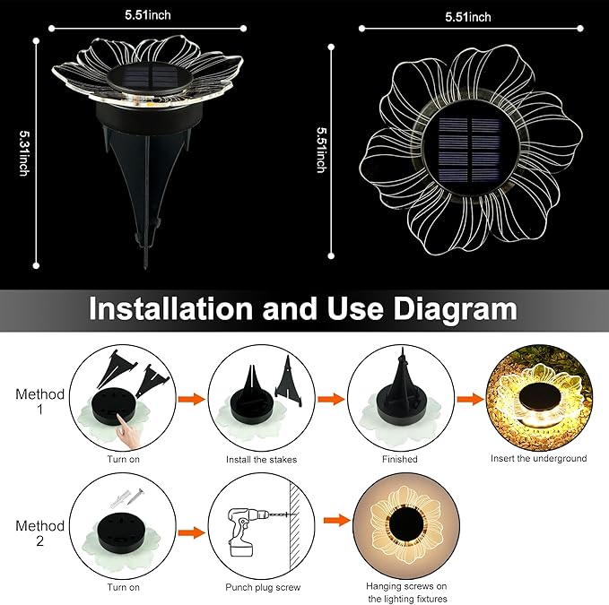 Roaming Acrylic Petal Bury Light 3-Pack Suitable for Gardens, Courtyards, Terraces, Corridors, Alleys, and Pedestrian Walkways (Petal)