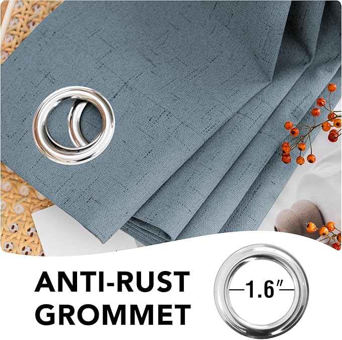H.VERSAILTEX Linen Blackout Curtains 96 Inches Long 100% Blackout Thermal Insulated Textured Linen Look Curtain Draperies Anti-Rust Grommet, Energy Saving with White Liner, 2 Panels, Stone Blue