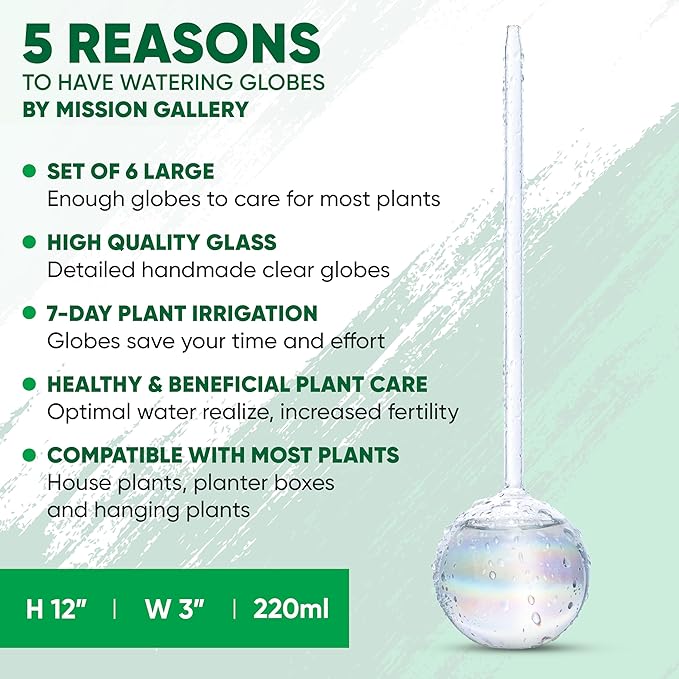Clear Plant Watering Globes Set of 6 - Large Self Watering Globes for Indoor & Outdoor Plants - Automatic, Glass Watering Bulbs for Daily Use, Plant Watering Devices
