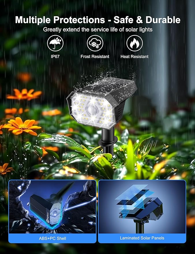 Brightown 4 Pack Solar Motion Lights Outdoor Waterproof, Motion Sensor Spot Lights- 58 LED/3 Modes Solar Powered Spotlights 2-in-1 Auto On/Off for Outside Yard Wall Garden, Cool White