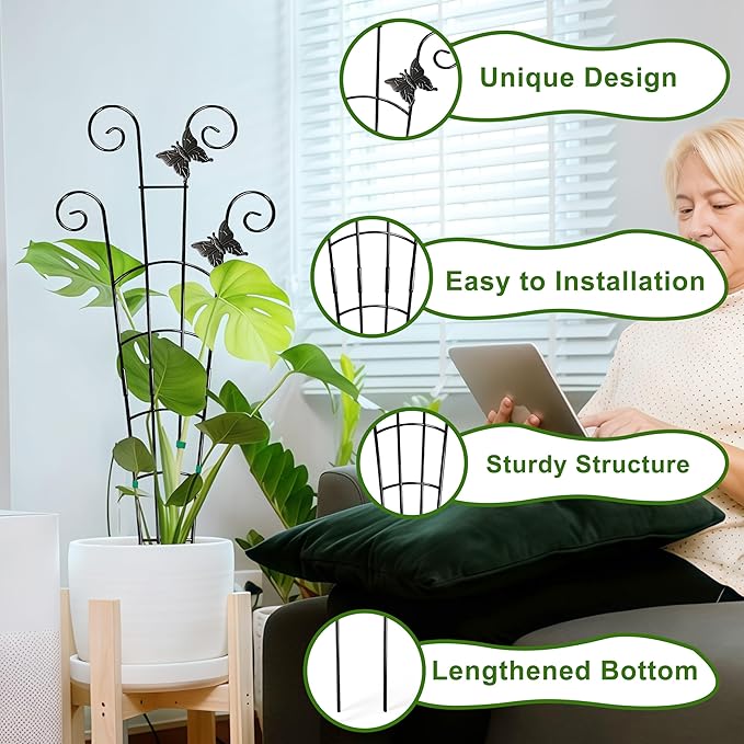 COOMIN 30'' Monstera Plant Support Outdoor, Metal Expandable Plant Supports for Indoor Plants, 4P Garden Trellis for Climbing Plants Indoor - Ivy, Pothos, Philodendron, Hoya