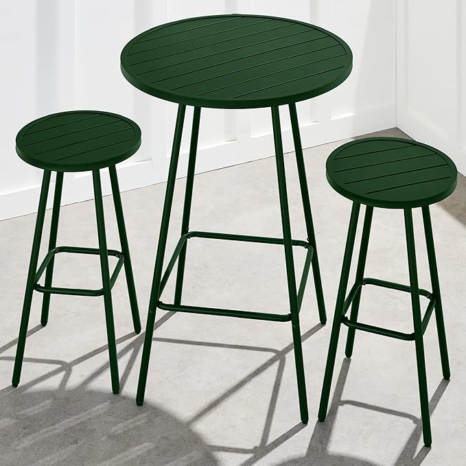 Best Choice Products 3-Piece Patio Dining Set, Bar Height, Outdoor Bistro Set, Outdoor Round Bar Table w/ 2 Bar Stools, Steel - Dark Green