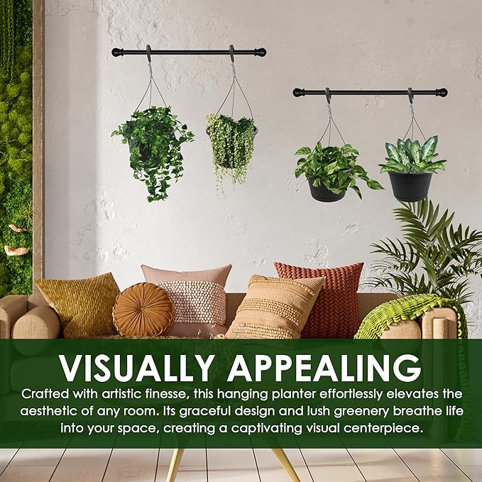 10in Euro Hanging Planters for Indoor Plants 2 Pieces 10inch Hanging Planter with (2) 40cm Hooks, Self Watering Indoor Outdoor Hanging Pots with Drainage Holes and Removable Drip Tray