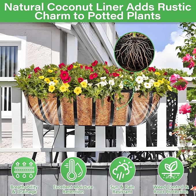 Legigo 2 Pack Trough Coco Liner for Planters- 30 Inch Window Box Liners Coconut Coir Basket Liners, Planter Box Coconut Liner for Window Flower Box Pots, Fence Trough Planter, Wall Planter Basket