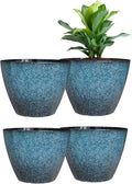 8 inch Plant Pots, Pack of 4 Plastic Planter for Indoor Outdoor Plant with Drainage Holes and Saucers, Flower Pots for Garden Home Decor (Blue, 4pcs)
