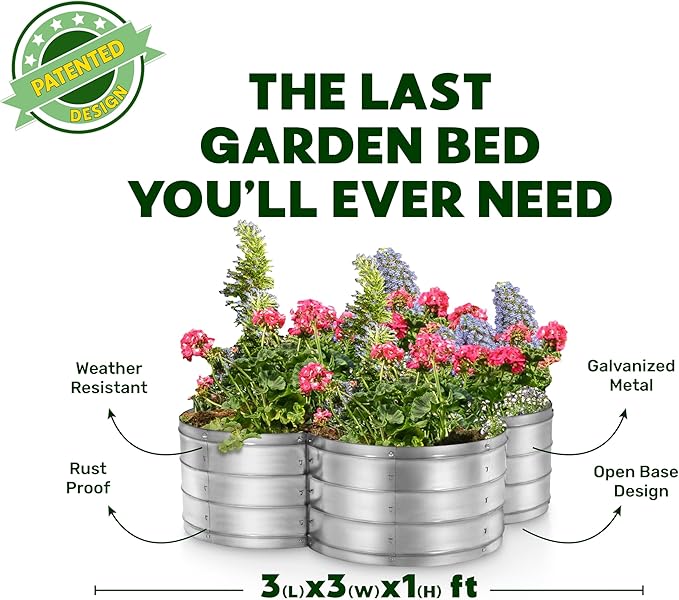 Plant & Plot Galvanized Raised Garden Beds Outdoor // 3×3×1 ft Planter Raised Beds for Gardening, Vegetables, Flowers // Large Metal Garden Box (Silver) // Patented Tool-Free Design
