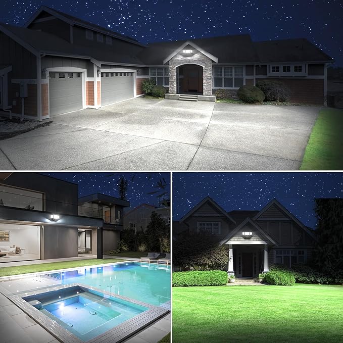 Onforu 100W 11000LM Flood Lights Outdoor, Brightness Security LED Flood Lights with 3 Adjustable Heads, Switch Controlled, IP65 Waterproof 6500K Outside Exterior Flood Light for Yard Garage Eave Patio