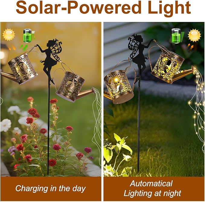 LOVERUIS Solar Watering Can Light - Solar Garden Light with 8 Color Changing Modes, IP65 Waterproof, Perfect Garden Decor for Outside, Patio, Wedding & Lawn Gift for Women, Mom, Grandma