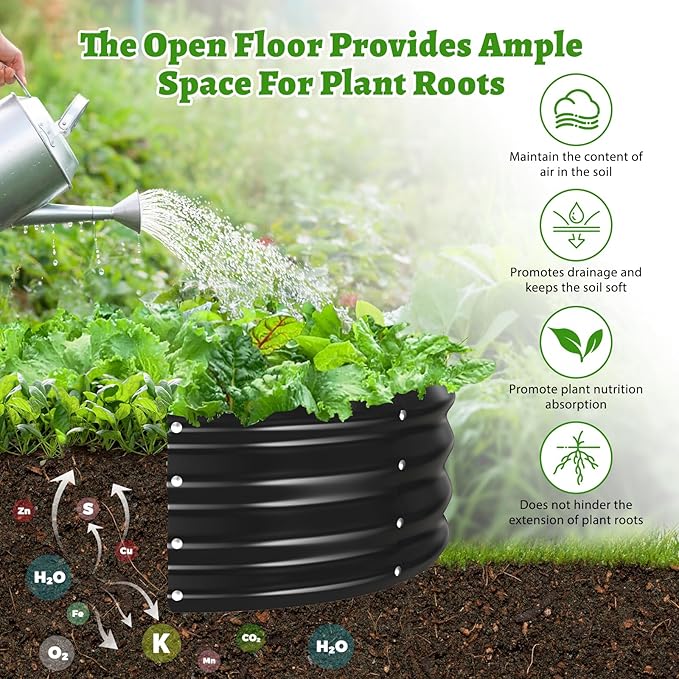 Oval Galvanized Planter Box, Metal Raised Garden Bed - 0.8MM Thick- Ideal for Outdoor Gardening and Planting of Vegetables Flowers Fruits Succulent Plants and Others (Black, 5X2.7X1 FT)