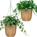 QCQHDU Self Watering Hanging Pots, 2 Pack 7.2 Inch Hanging Planters for Plants Indoor, Outdoor Flower Pots with Drainage Holes and 3 Hooks Chains for Garden Home (Gold)