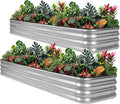 1MORE Raised Garden Bed -8X2X1 Galvanized Planter Box for Outdoor Gardening,5 in 1 Modular Raised Bed Kit with Protective Tape, Gloves for Herb,Ideal for Vegetables and Plants.Sliver-2pack