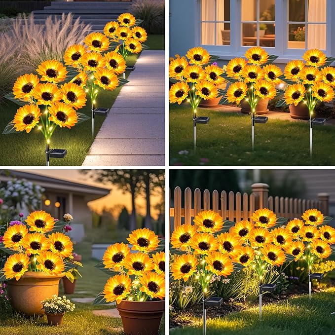 Sunflower Solar Lights Outdoor Decor, 6 Pack Solar Garden Decor Waterproof Solar Sunflower Outdoor Lights for Garden Patio,Flower Bed, Pathway, Gift for Women, Mom, Grandma (6 Pack)