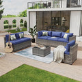 Aoxun 7 Piece Patio Furniture Set Wicker Rattan Patio Conversation Set Outdoor Sectional Sofa Set with Coffee Table and Thickened Cushions, Gray/Blue(Waterproof Cover Included)