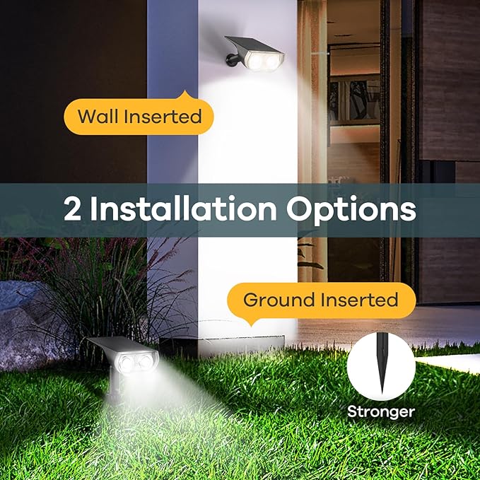 Linkind Solar Lights Outdoor Waterproof IP65, StarRay Dusk-to-Dawn Outdoor Solar Lights, 3 Lighting Modes Solar Spot Lights Outdoor for Garden, Yard, Landscape (Daylight, 4 Pack)
