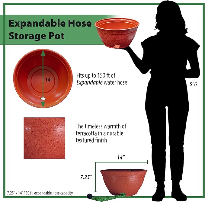 EMSCO Expandable Hose Hider – Expandable Hose Storage Pot – Rustic Terra Cotta