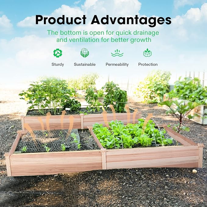 VIVOSUN 8×2Ft Wooden Raised Garden Bed, 97 x 25 x 11 Inches, Outdoor Wood Planter Box with Gloves and a Liner for Garden, Patio, Balcony, Backyard and Outdoors