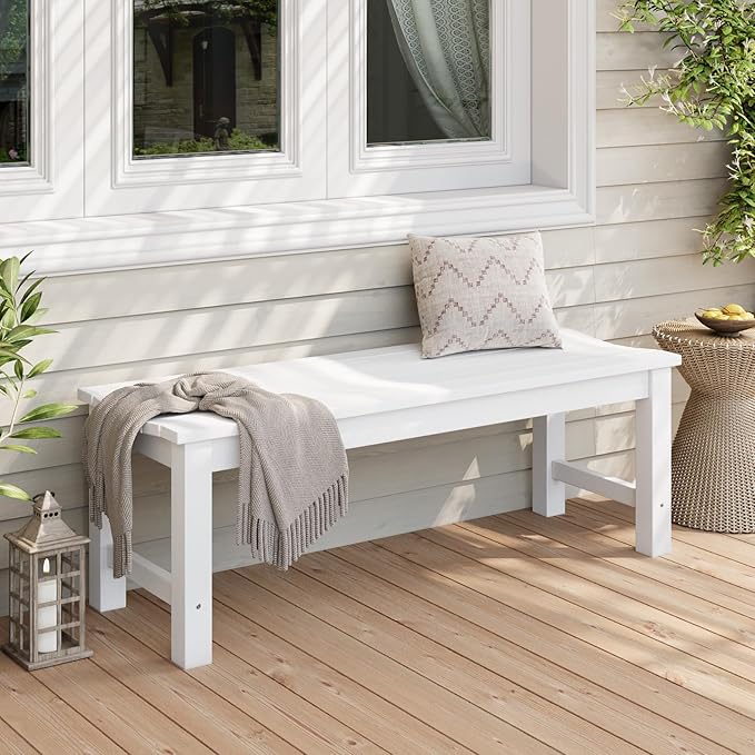 Stoog Outdoor Bench, 2-Person Patio Backless Bench, All-Weather HIPS Garden Bench with 800 lbs Weight Capacity, Never Rot or Fade, for Backyard, Porch and Park, White