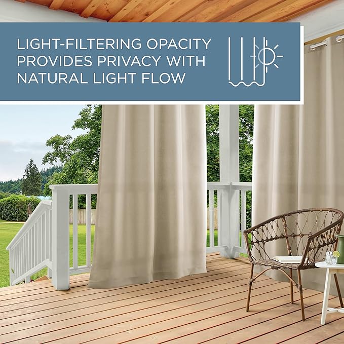 TOWN & COUNTRY BASICS Cabana Solid Heavyweight Indoor Outdoor Curtains, Light Filtering Opacity with Grommet Top, Water Repellent, 2-Pack Set, 54"x96", Taupe