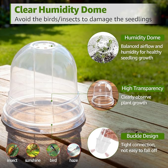 MIXC Clear Nursery Pots with Humidity Domes, 5/4/3.5 Inch Reinforced Transparent Plastic Pots for Planting with Drainage Holes, for Tomato Seedlings, Cactus, and Herbs, 30 Pack