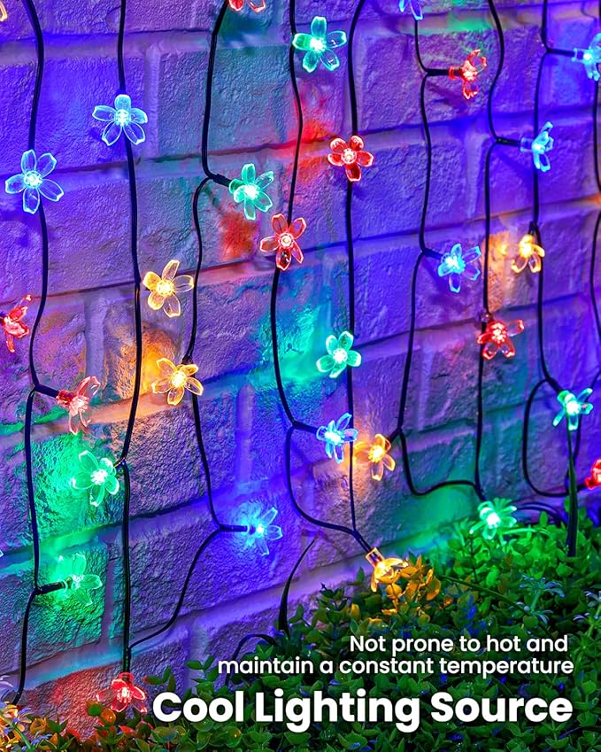 Brightown 60 LED Flower Solar String Lights Outdoor Waterproof Fairy Lights for Garden Yard Fence Patio Christmas Tree Wedding Party Decor, Multicolor