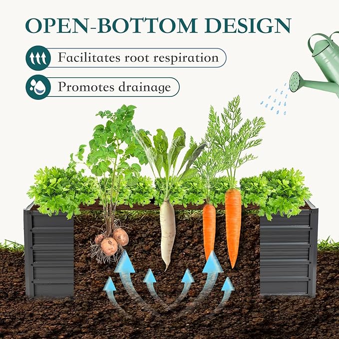 DUMOS Raised Garden Bed Outdoor, 6x3x2ft Planter Box Outdoor for Deep-Rooted Herbs/Flowers/Vegetables, Large Metal Garden Bed for Patio, Balcony and Backyard, Gray