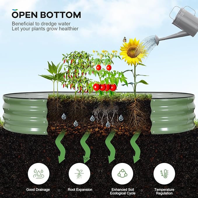 Galvanized Raised Garden Bed Outdoor, 6x3x1ft Oval Metal Raised Beds for Gardening, Rust-Resistant Garden Planter Box for Planting Vegetables, Flowers, Fruits in Lawn(Olive Green, 2 Packs)