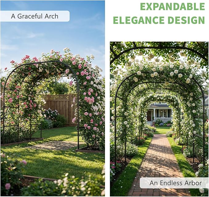 DoCred Garden Arch Trellis for Climbing Plants, 88 Inch Large Garden Trellises Outdoor Metal Plants Support Archway Arbor Tunnel for Vegetables Plant Cucumber Trellis Decoration, Black