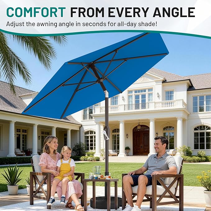 AreShark 7.5FT Patio Umbrella Table Market Umbrella with 6 Sturdy Ribs, Button Tilt/Crank Heavy-Duty Round Outdoor Umbrellas for Garden, Deck, Backyard,and Pool, Royal Blue