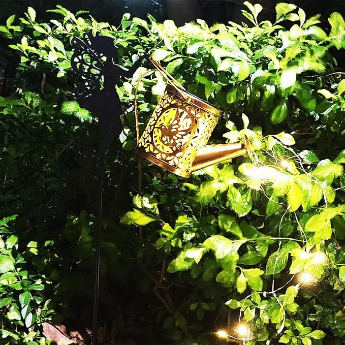 Solar Watering Can Lights, Outdoor Garden Decor,LED Waterproof String Light,Metal Vintage Fairy Tale Lamps Outside,Solar Lantern with Shepherd Hook for Lawn Yard Path (Hummingbird)