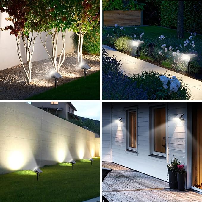 Solar Spot Lights Outdoor Waterproof IP65, [4 Pack/52 LED] 2-in-1 Solar Landscaping Spotlights, 3 Lighting Modes Solar Powered Garden Flood Light for Patio Pathway Driveway Yard Pool (Cool White)