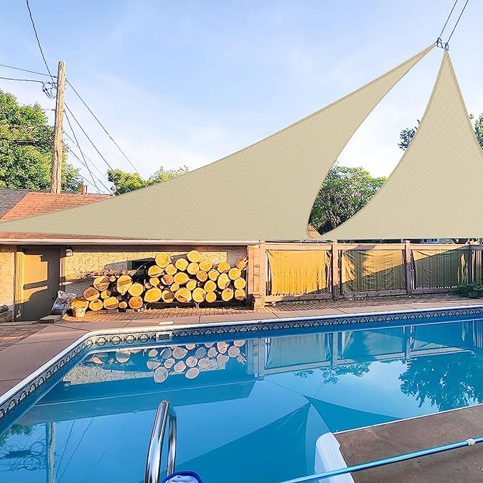 E&K Sunrise 20' x 20' x 20' Sun Shade Sail Triangle Canopy Shade Cover UV Block for Patio Backyard Garden Outdoor (Beige)