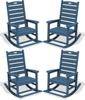 SERWALL Outdoor Rocking Chair Set of 4, Oversized HDPE Patio Rocking Chair with Footrest for Adults, All Weather Porch Rocker for Deck Patio Balcony, Navy