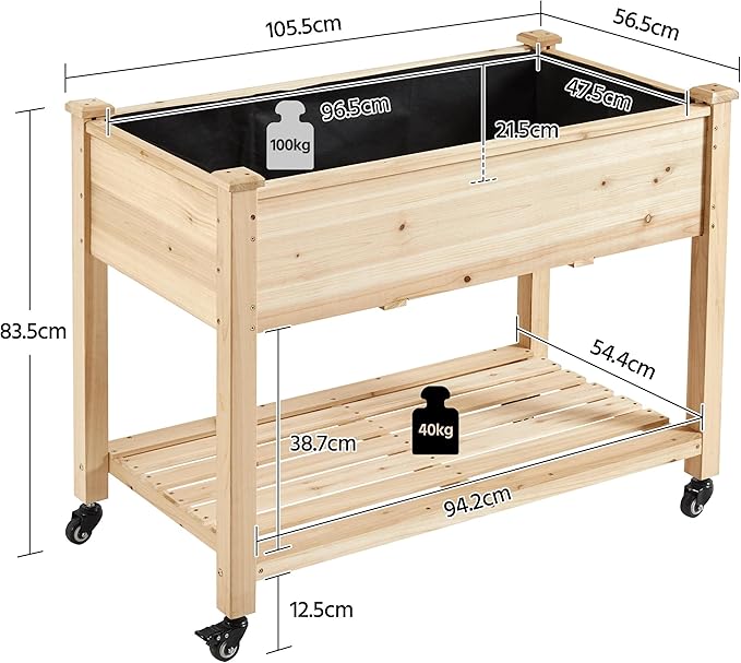 Yaheetech 42x23x33in Wooden Raised Garden Bed with Wheels Horticulture Flower Planter Boxes Elevated Vegetables Growing Bed for Grow Herbs and Vegetables