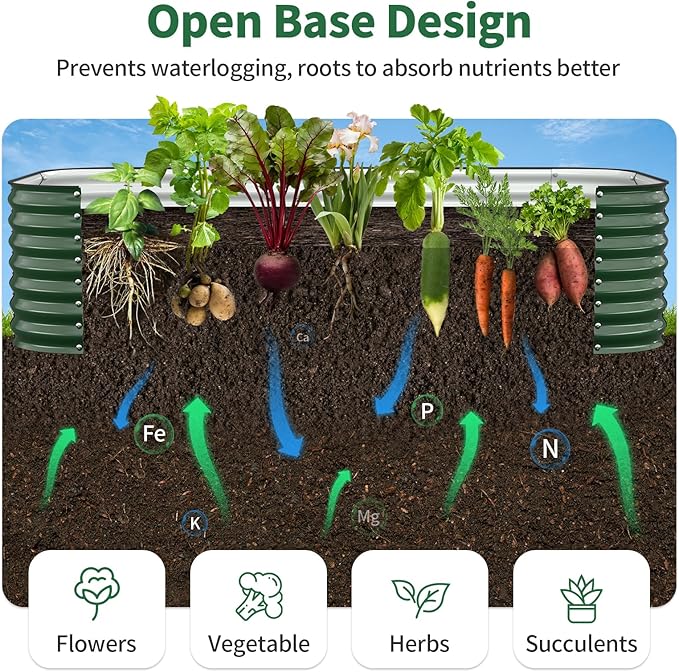 Kesfitt Raised Garden Bed Outdoor, Galvanized Steel Metal Raised Bed Planter for Vegetables & Garden, 24-Inch Deep Open Bottom Backyard Bed 8x4x2 ft, Forest Green