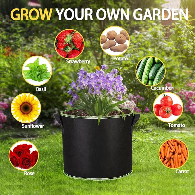 2-Pack 50 Gallon Plant Grow Bags, Thickened Nonwoven Fabric Pots with Handles,Sturdy Garden Planters Aeration Gardening Container to for Plants, Vegetables, and Flowers