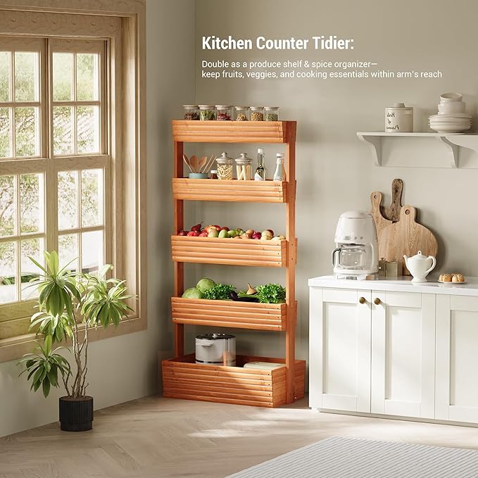 Vertical Wooden Raised Garden Bed Planters Wood Planter Kit Plant Stand Flower Rack Planter Box Gardening for Plants Herbs Flowers Vegetables Outdoor Indoor Freestanding (Orange 5-Tier)