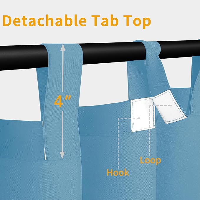 Easy-Going Outdoor Patio Curtains Detachable Tab Top Windproof Weatherproof Curtain for Cabana, Porch, Pergola and Gazebo, Tab Bottom Drape, 2 Panels, 54W x 108L inch, Sky Blue