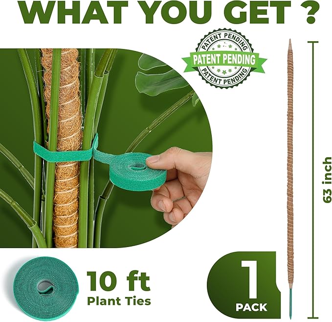 63 Inch Bendable Moss Pole Monstera Plant Support for Climbing Indoor Plants - Stakes for Potted Climbers - Tall Sticks Indoor Trellis for Houseplants - Accessories for Monstera Pot