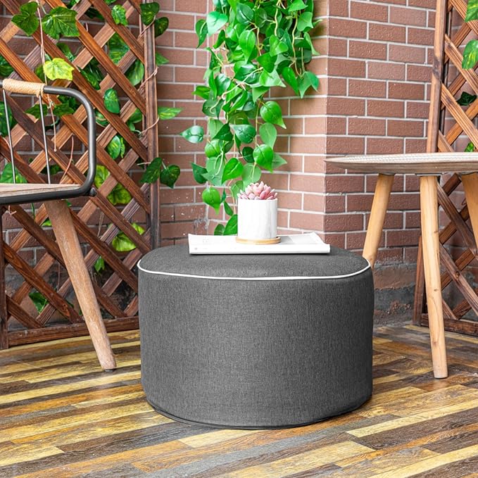 Outdoor Ottoman Outdoor Ottomans for Patio 19x12 Inches Modern Lightweight Foam Stuffed Pouf Outdoor Footstool Footrest Foot Stool Waterproof (Dark Gray)