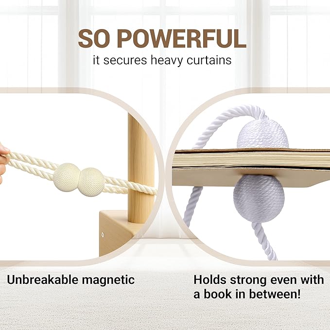 Hion Magnetic Curtain Tiebacks Beige 2pcs, Curtain Tiebacks Buckles Holdbacks Holders Hooks Clip for Home Bedroom Office Decorative Curtain