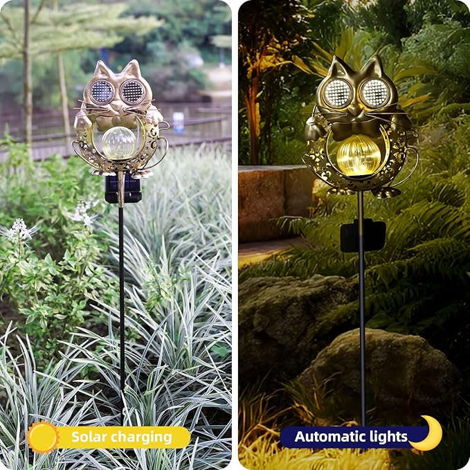 Solar Lights Outdoor Decor, Solar Cat Yard Decorations Outdoor, Garden Decorative, IP65 Waterproof, Gifts for Women Mom, for Yard Patio Lawn Pathway Landscape