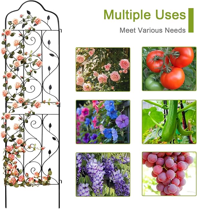 hogardeck 4 Packs 72 * 18 inch Metal Garden Trellis for Climbing Plants Outdoor,Heavy Duty,Black Coating Rustproof Trellis for Rose, Vegetable, Flowers, Expandable,Perfect for Training Climbing Plants