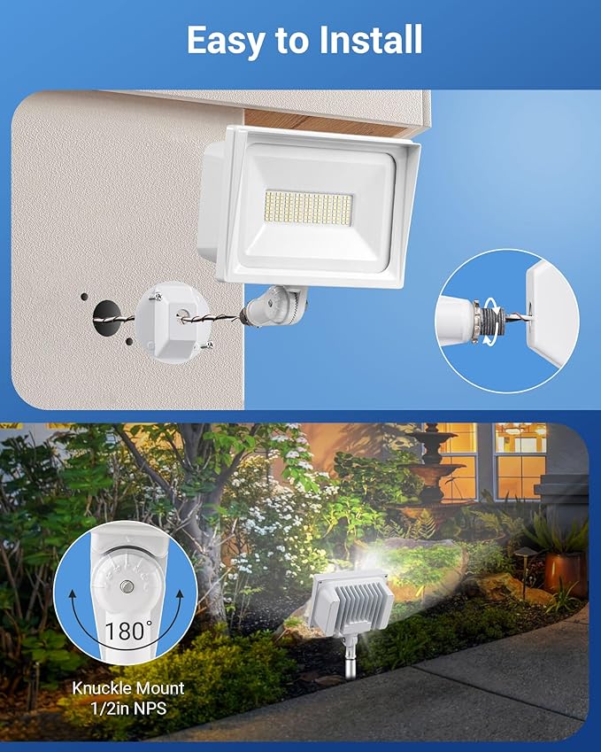 DEWENWILS 65W LED Flood Light Outdoor, 6670 LM Super Bright(500W Equivalent) IP65 Waterproof Knuckle Mount LED Security Light, 5000K Daylight Flood Light for Garden, Yard, Garage, UL Listed, White