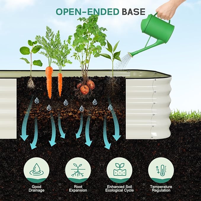 5 in 1Galvanized Raised Garden Bed - 8x3x1.4ft Modular Garden Planter Bed Outdoor | Steel Raised Bed Kit with Bracing Rods, Gloves for Gardening Vegetables Fruits and Flowers - White