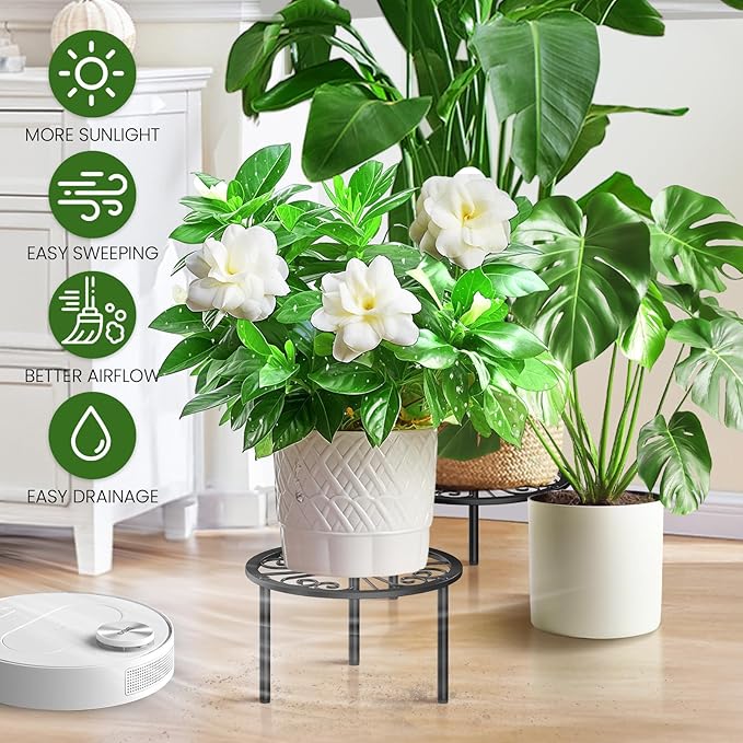 TOSKING Heavy Duty Metal Plant Stand - 7.9-inch Decorative Round Plant Stand, Adjustable Leveling Feet & Rust-Resistant Finish for Indoor/Outdoor Use