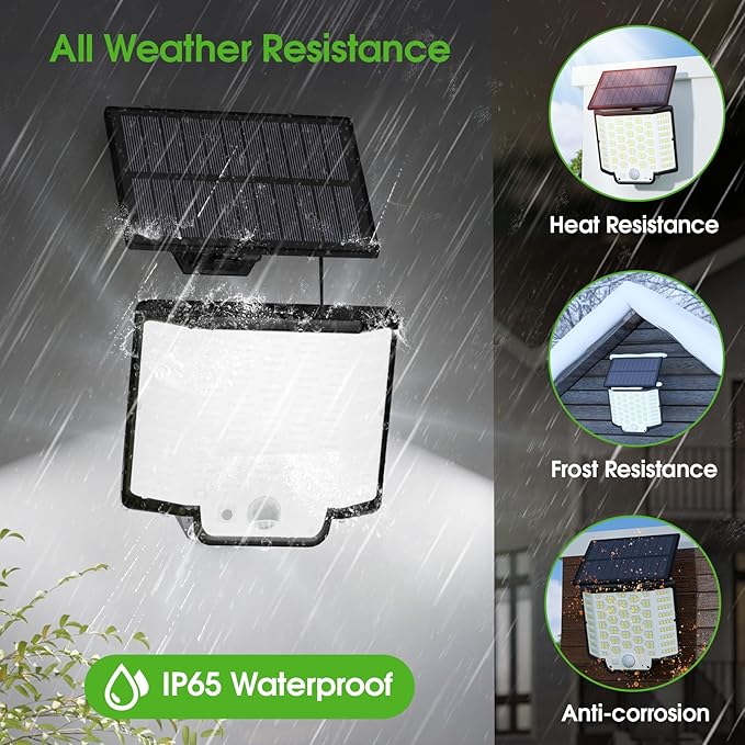 Solar Lights Outdoor Waterproof, 186 Bright LEDs Dusk to Dawn Motion Security Flood Lights with Remote for Outside, Garage,Yard,Patio, 4 Pack