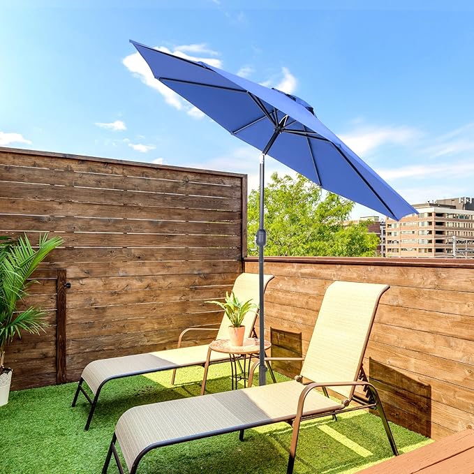 Backyard Expressions 9 ft. Patio Umbrella, Market Table Umbrella w/Tilt and Crank, 8 Ribs