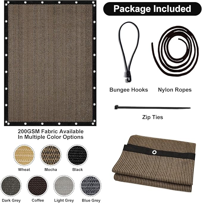 Artpuch 90% Sun Shade Cloth, 5 x 16 FT Pergola Shade Cover Canopy with Grommets, Sun Screen Fabric Tarp for Patio, Outdoor, Garden, Backyard, Mocha